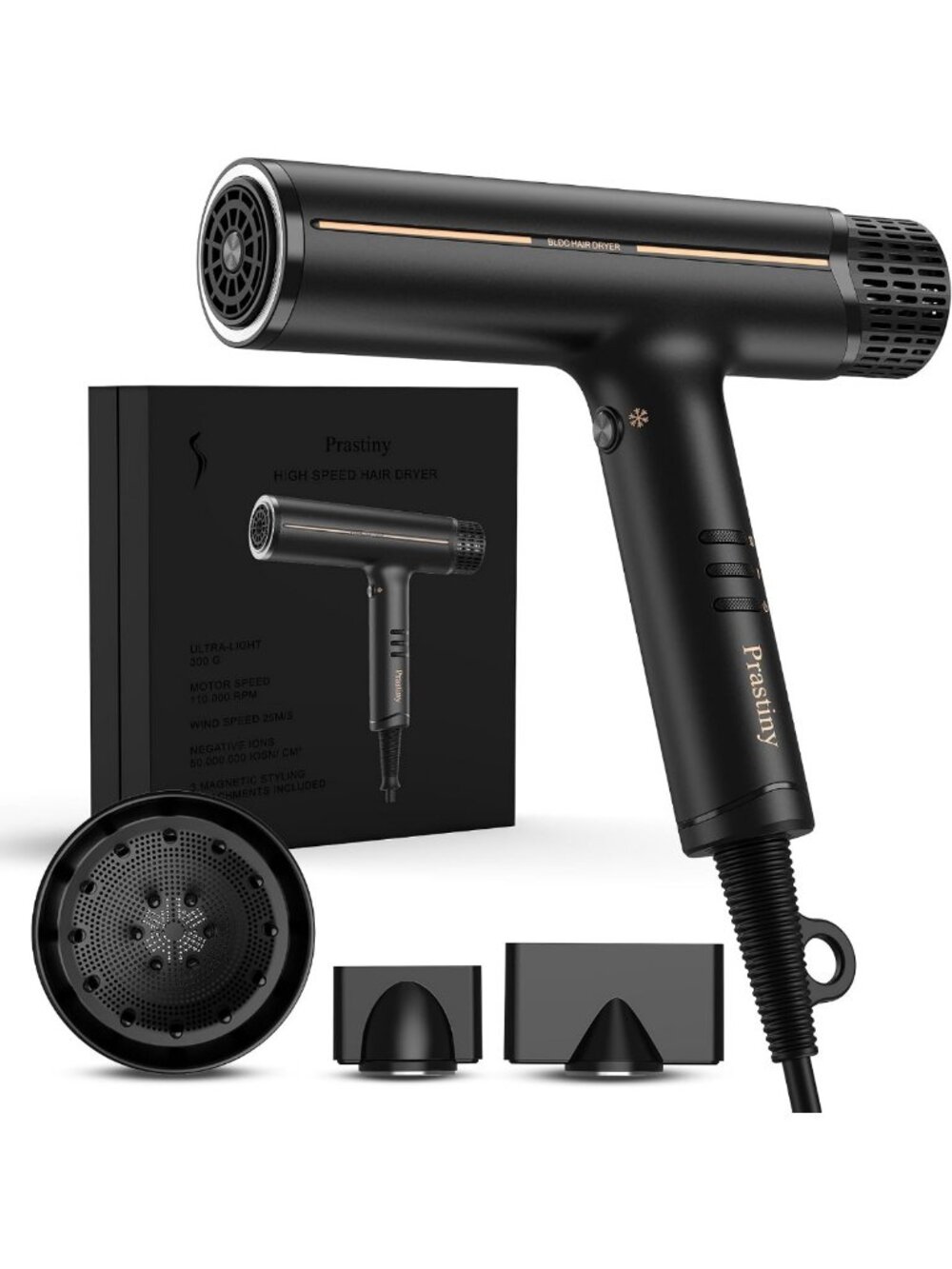 Fast Drying Ionic Hair Dryer with Diffuser, Low-Noise Blow Dryer for Smooth Hair